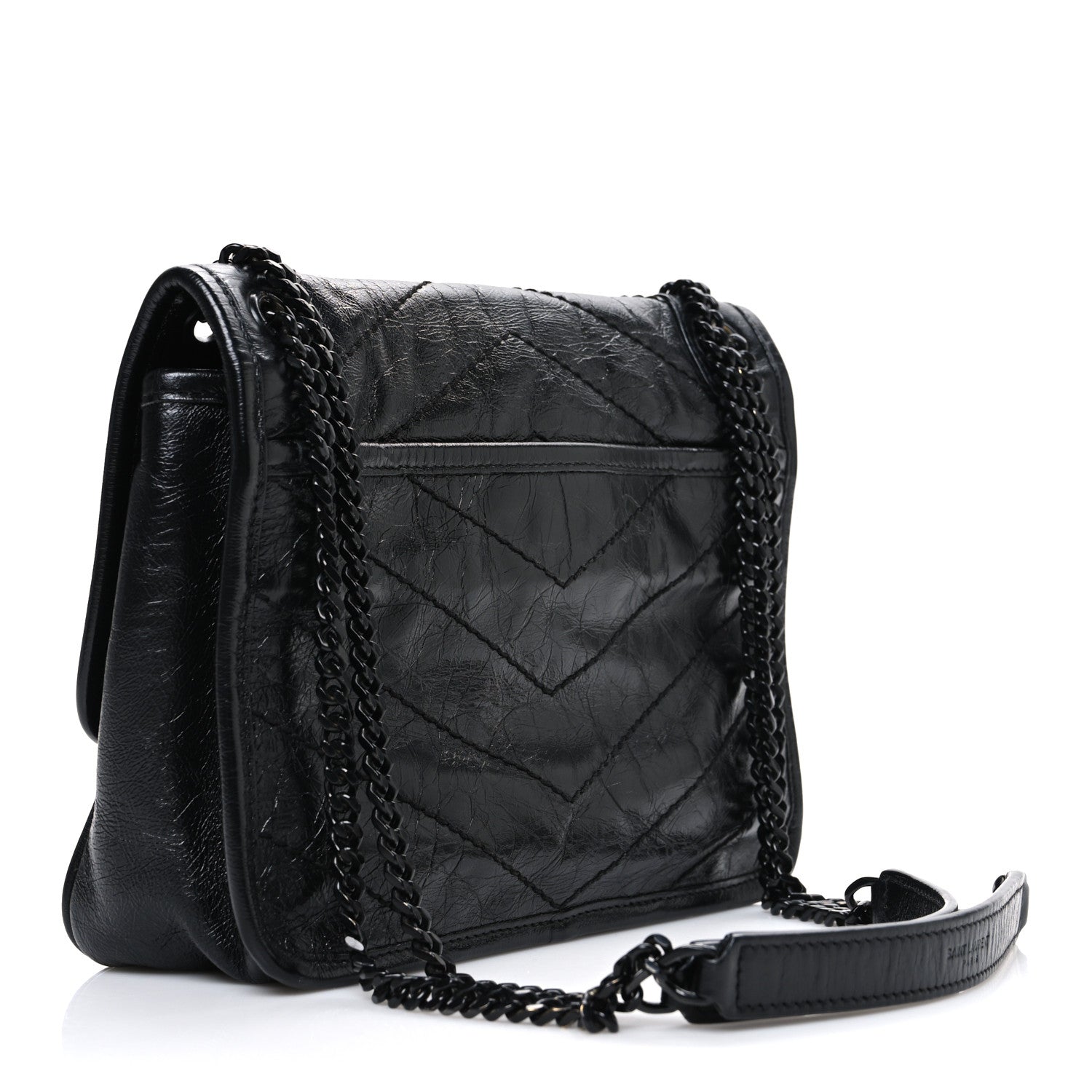 Saint Laurent Crinkled Calfskin Matelasse Monogram Baby Niki Chain Satchel Black 3 of 10