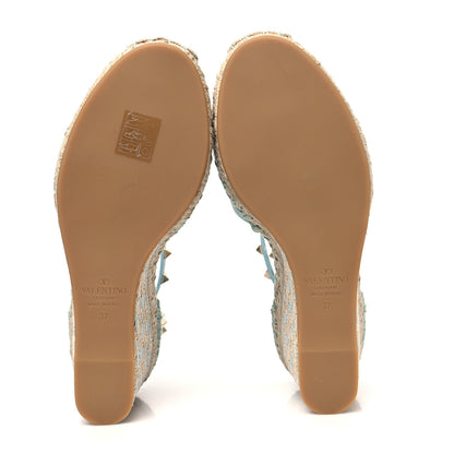 Valentino Garavani Grained Calfskin Rockstud Ankle Wrap Espadrille 15/85mm Wedges 37 Acodamar 5 of 8