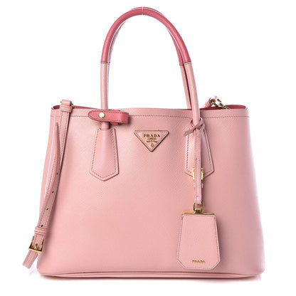 Prada Saffiano Cuir Bi-Color Small Double Handle Bag Pesca Tamaris 1 of 15
