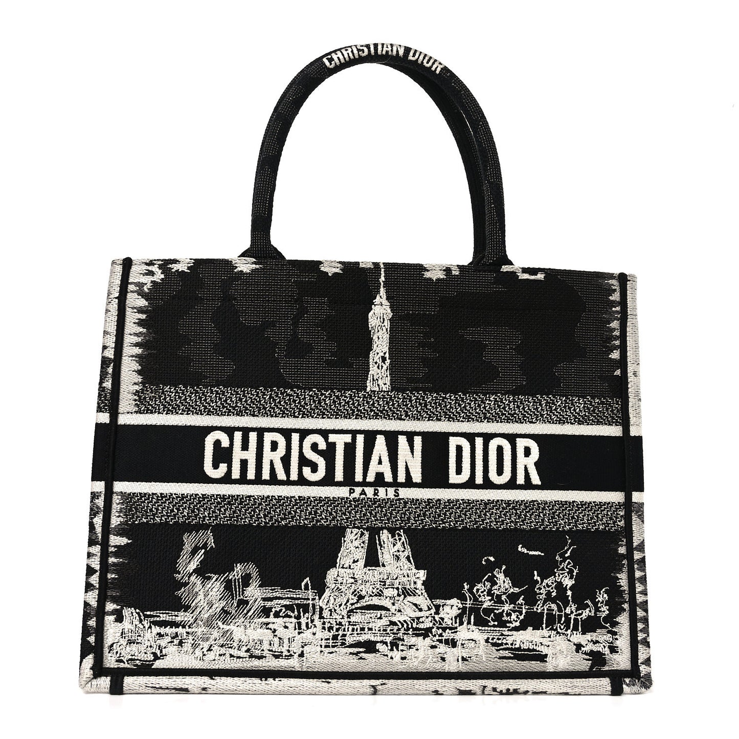 Canvas Embroidered Medium Paris Book Tote Black White