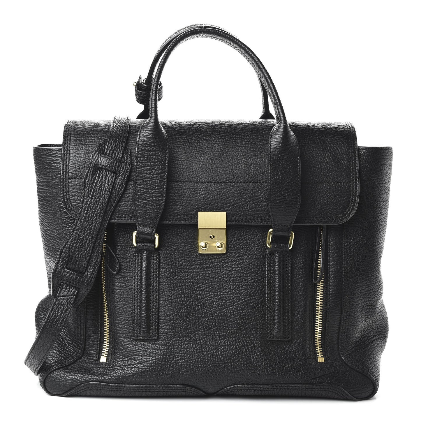 3.1 Textured Calfskin Large Pashli Satchel Black