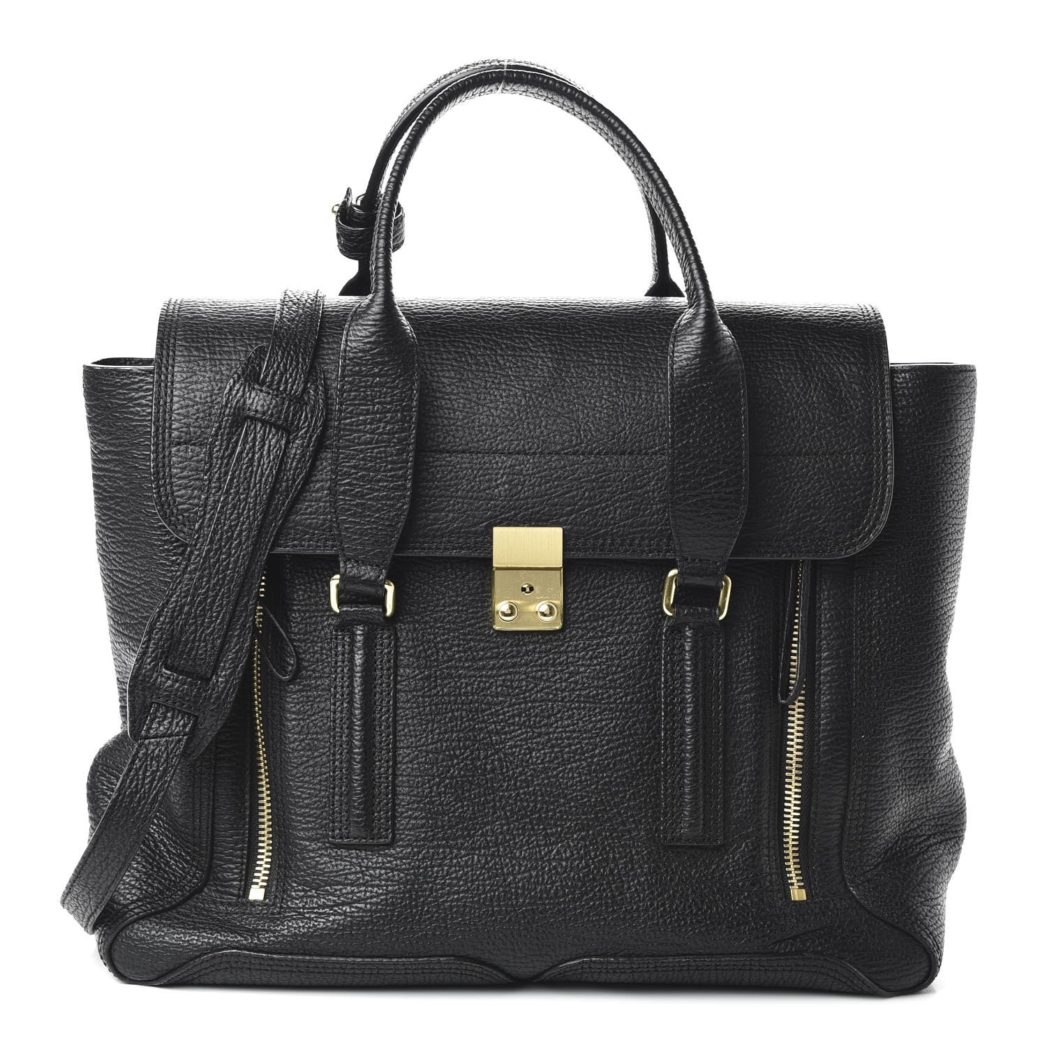3.1 Phillip Lim 3.1 Textured Calfskin Large Pashli Satchel Black 1 of 9
