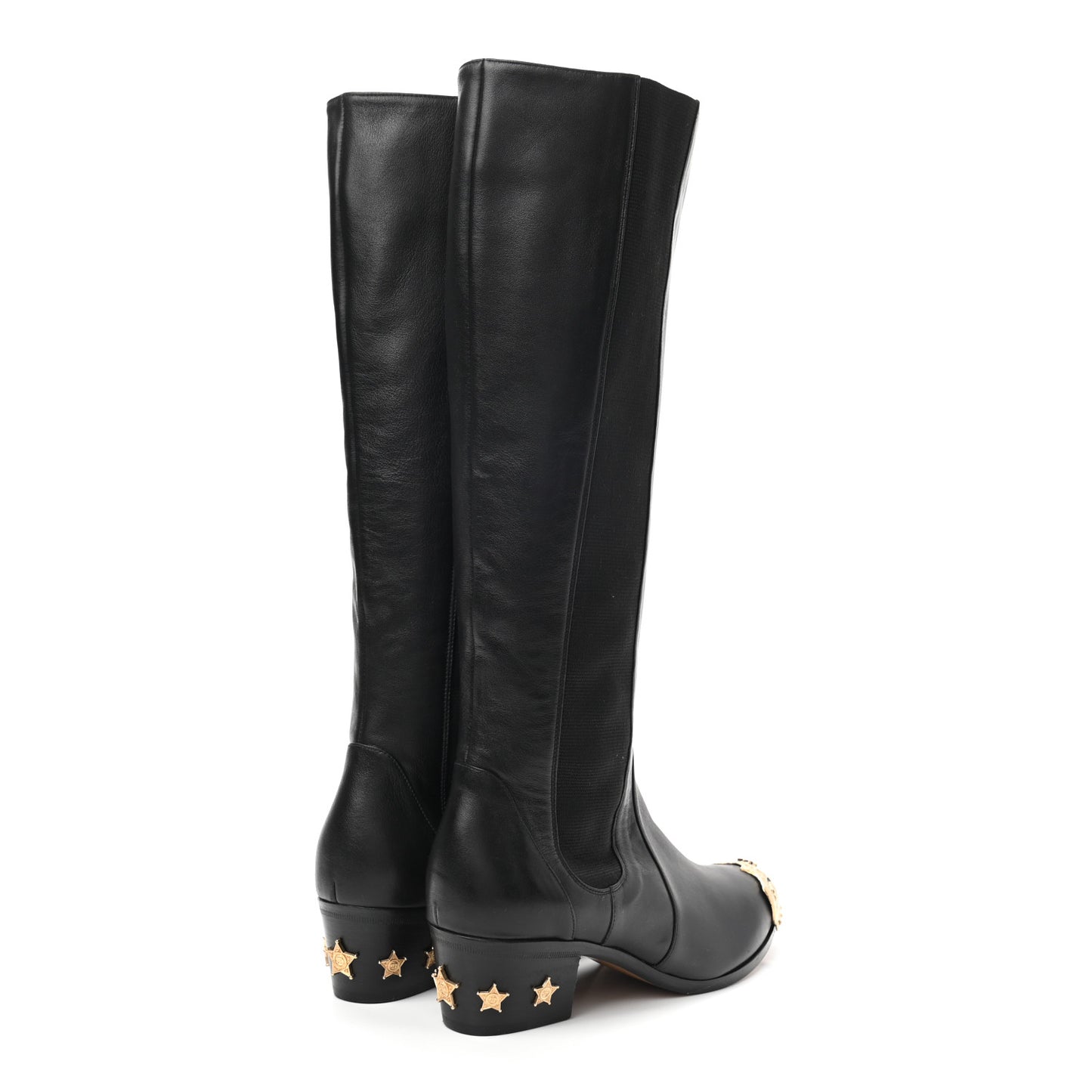Calfskin Paris Dallas Metal Cap Toe High Boots 37.5 Black