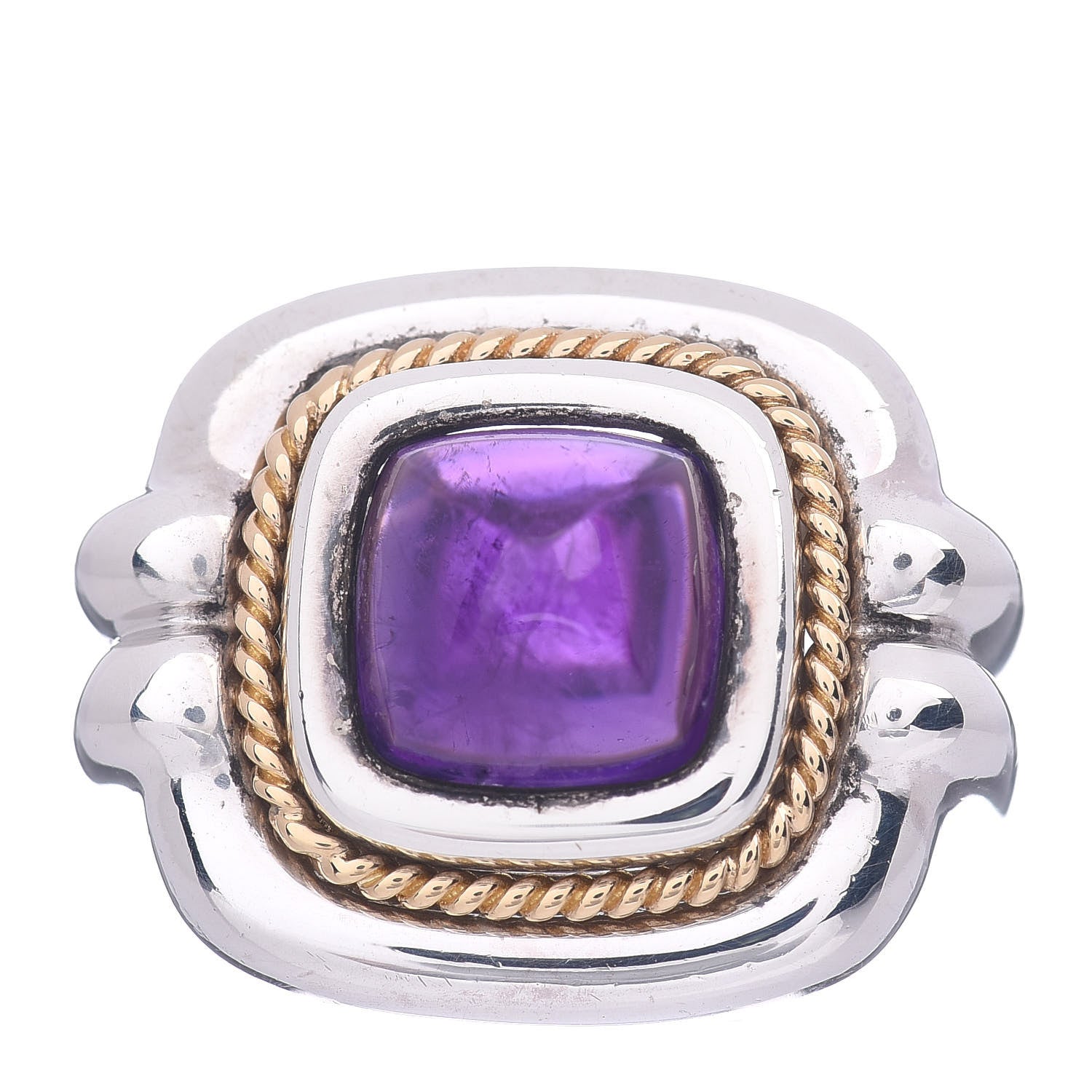 Tiffany Sterling Silver 18K Yellow Gold Amethyst Cabochon Ring 56 7.5 1 of 6