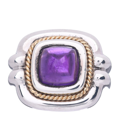 Tiffany Sterling Silver 18K Yellow Gold Amethyst Cabochon Ring 56 7.5 1 of 6