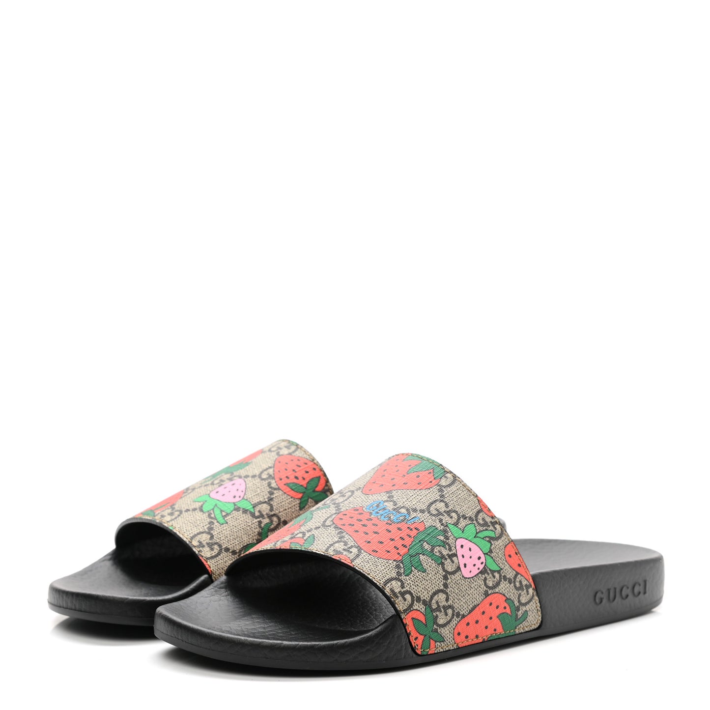 GG Supreme Monogram Strawberry Slide Sandals 38 Beige Multicolor