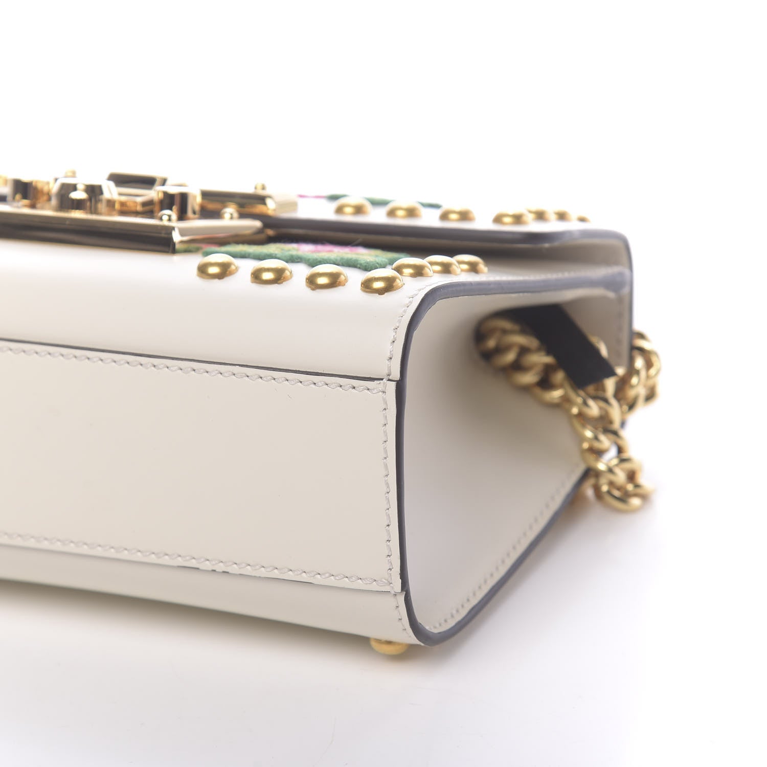 Gucci Calfskin Floral Embroidered Small Padlock Shoulder Bag White 9 of 12