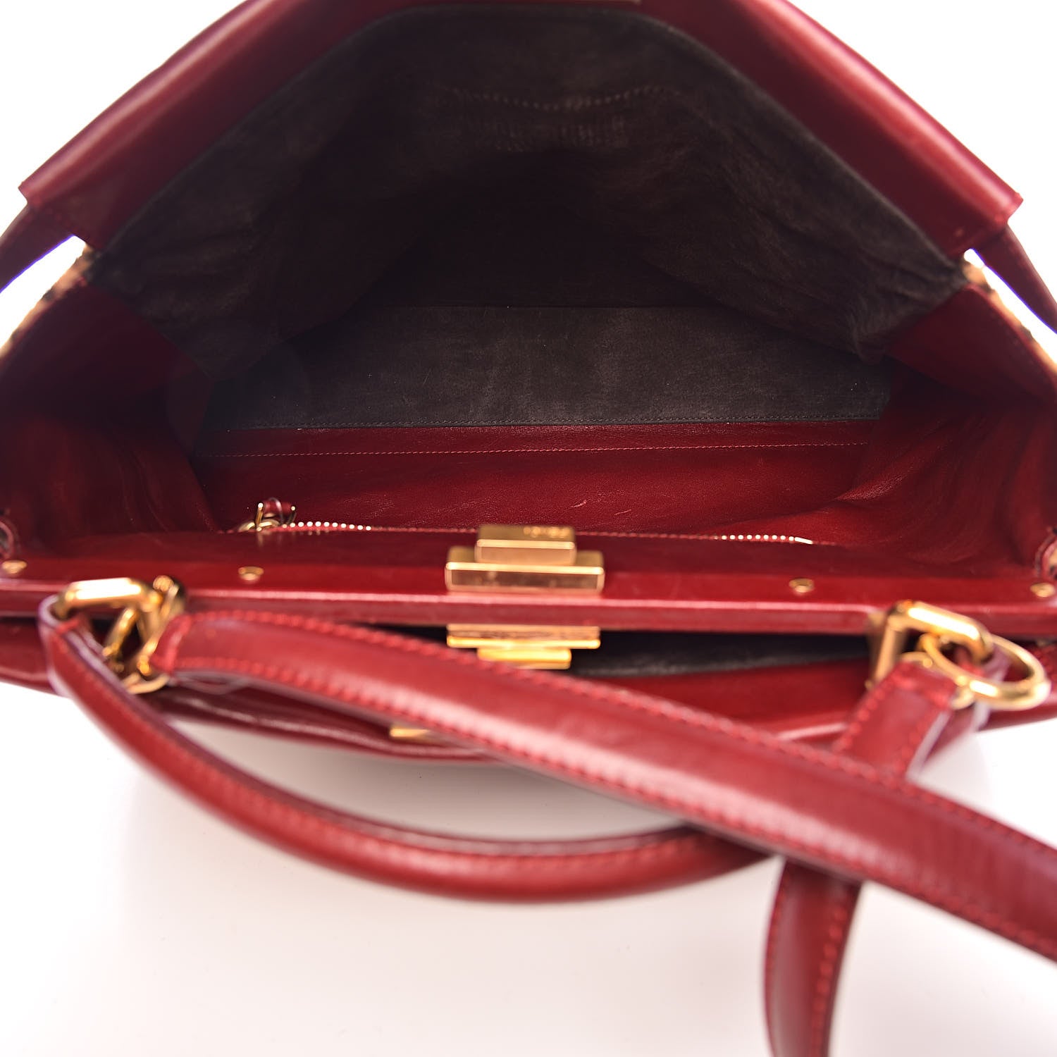 Fendi Calf Hair Leopard Print Large Peekaboo Iconic Satchel Rosso Cilegia 6 of 14