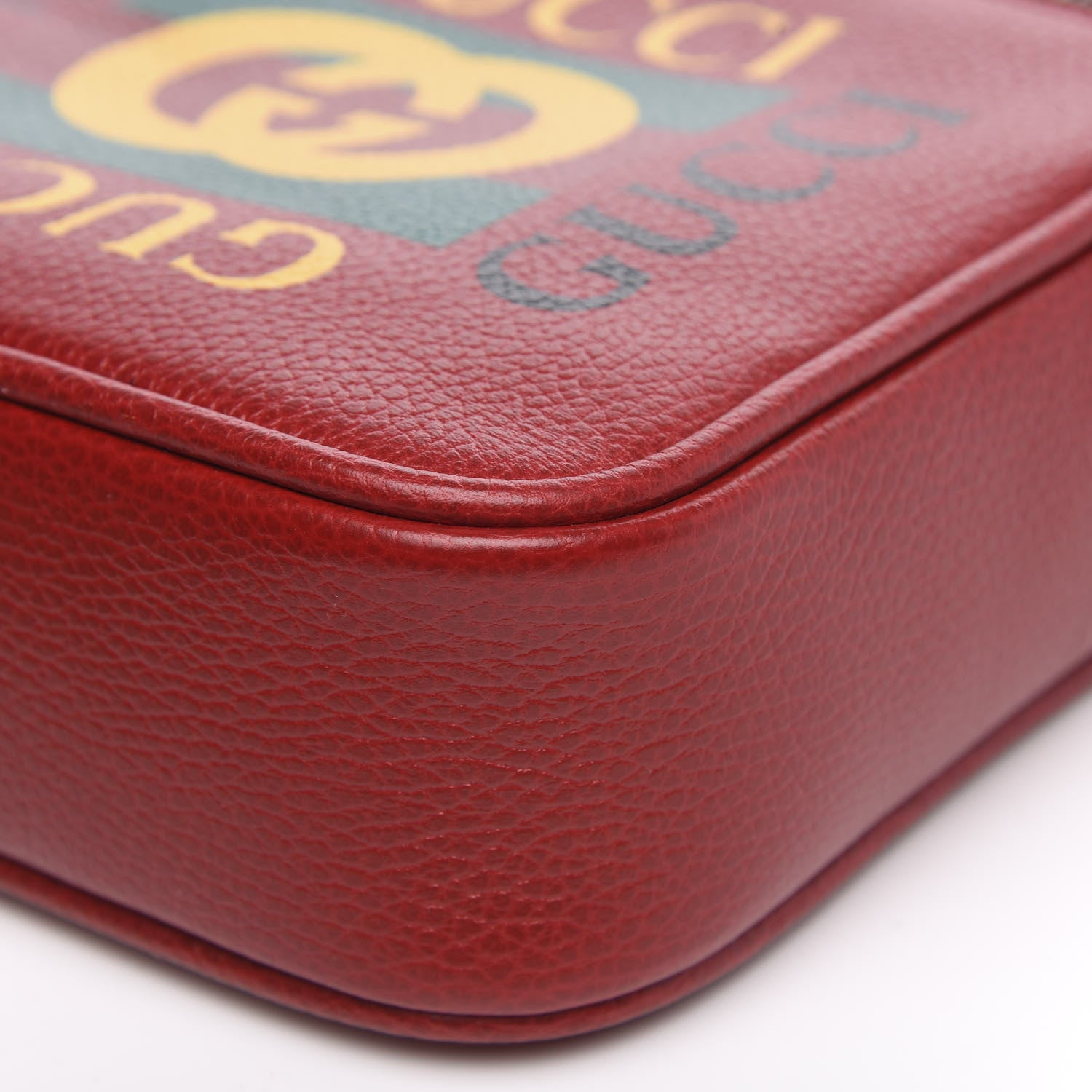 Gucci Grained Calfskin Logo Messenger Bag Hibiscus Red 9 of 9