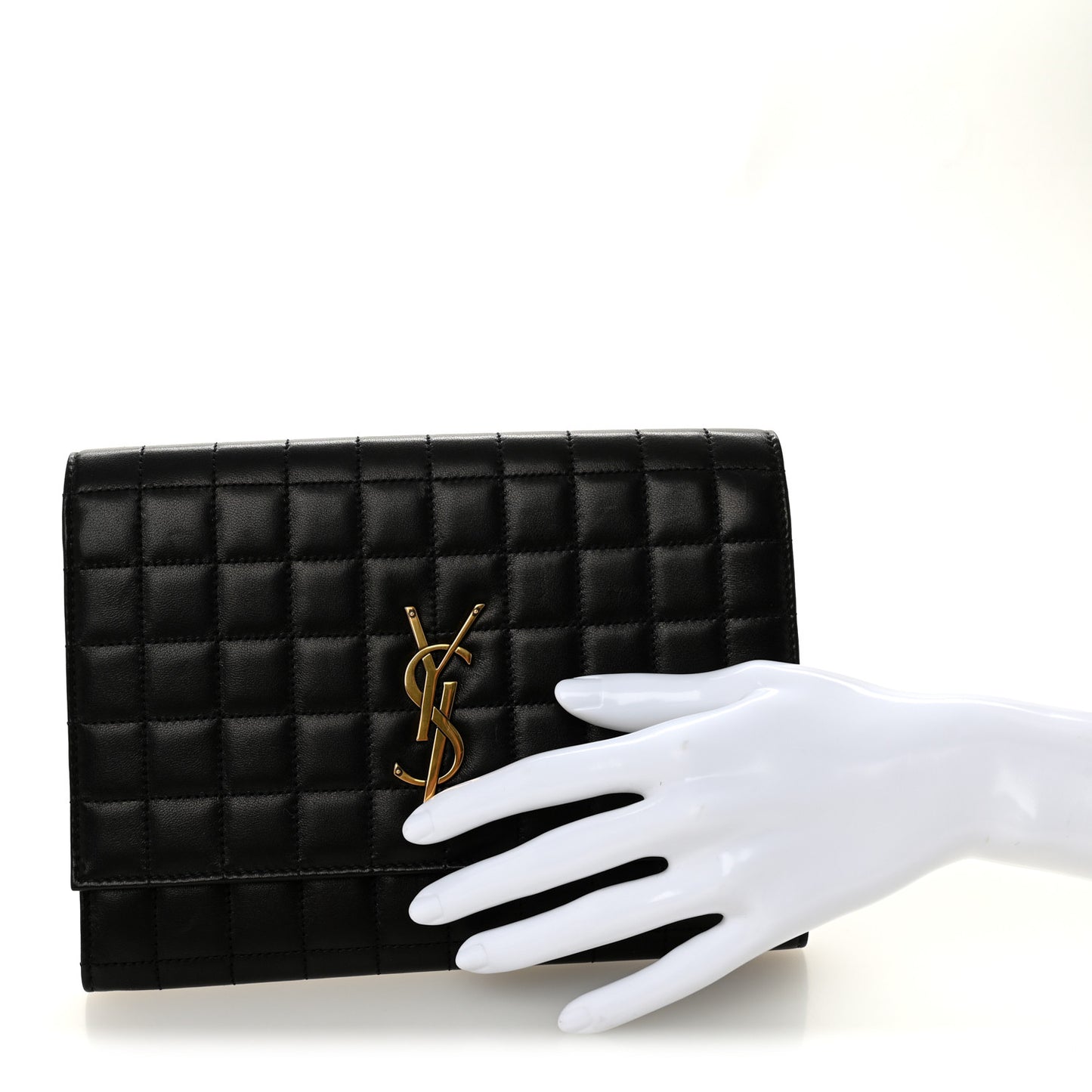 Lambskin Carre Quilted Cassandre Pouch Clutch Black