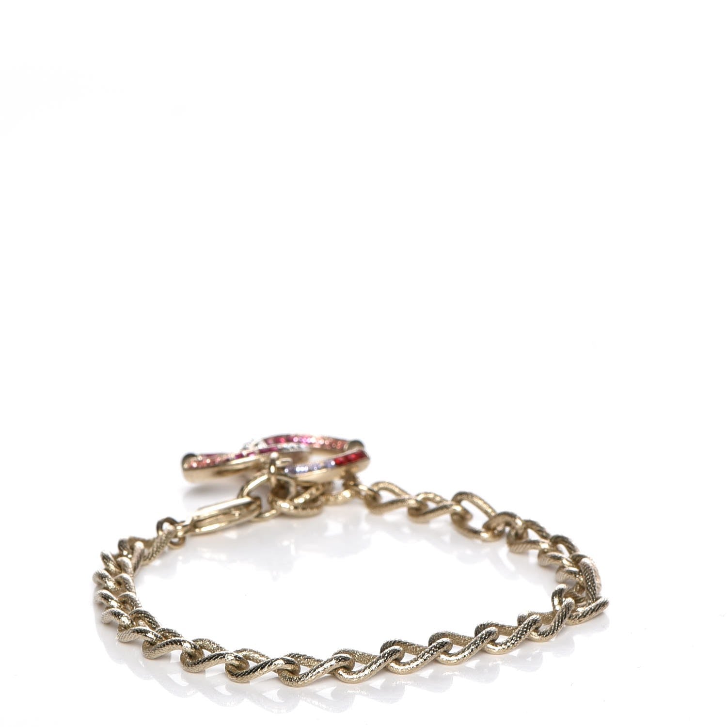 Chanel Baguette Crystal CC Bracelet Gold Fuchsia Purple 4 of 8