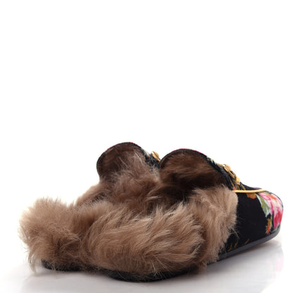Gucci Velvet Fur Floral Womens Princetown Slippers 36.5 Black 4 of 9