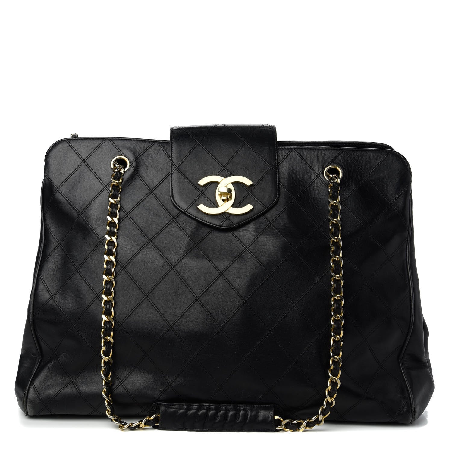 Chanel Calfskin Stitched XL Weekender Black 1 of 10
