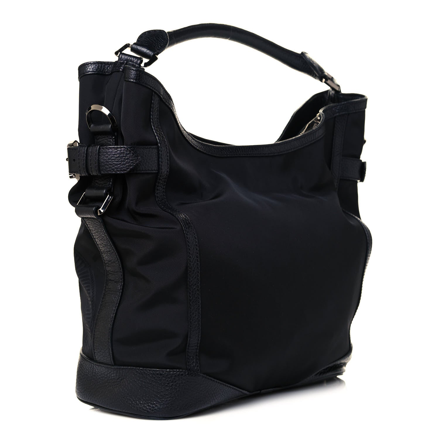 Burberry Nylon Calfskin Logo Hobo Black 3 of 10