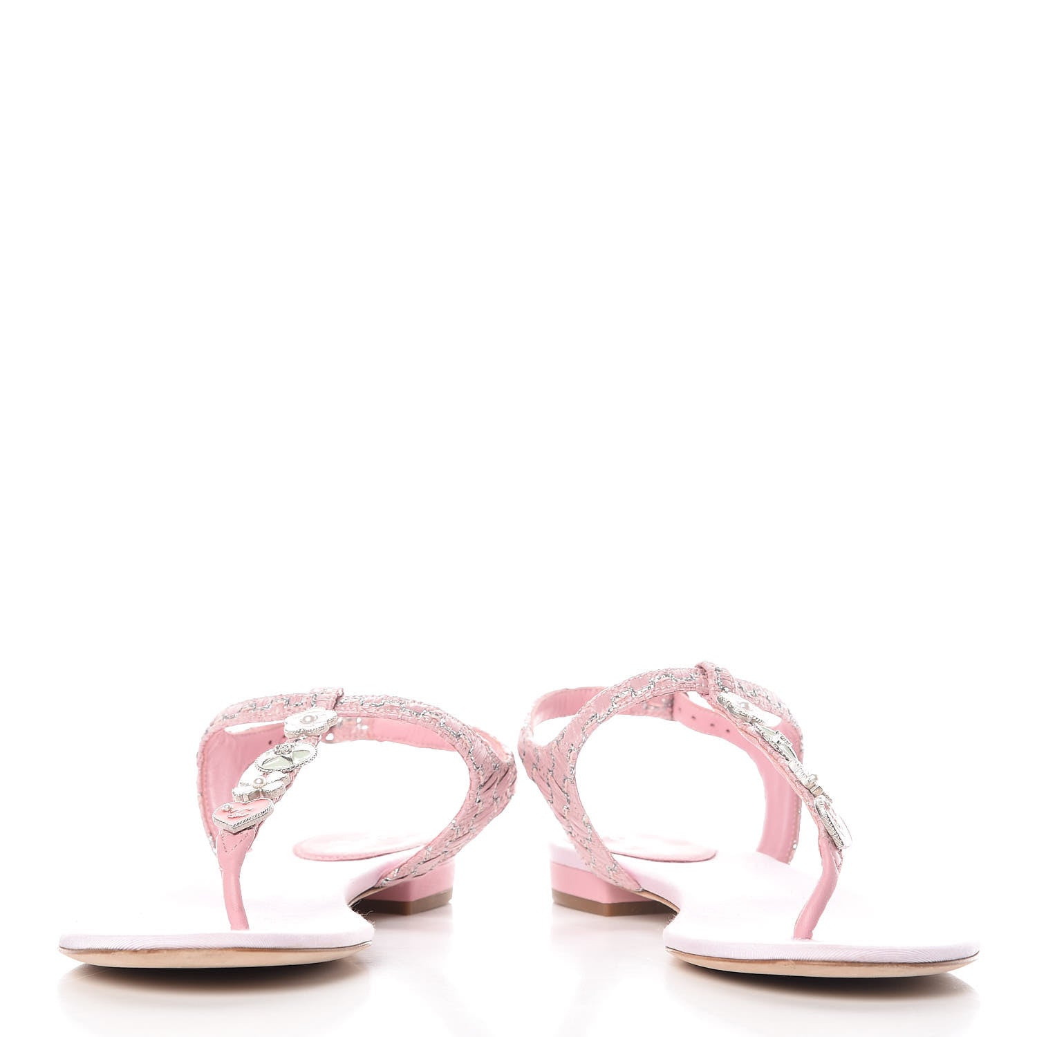 Chanel Tweed CC Charm Thong Sandals 36.5 Pink Silver 5 of 13