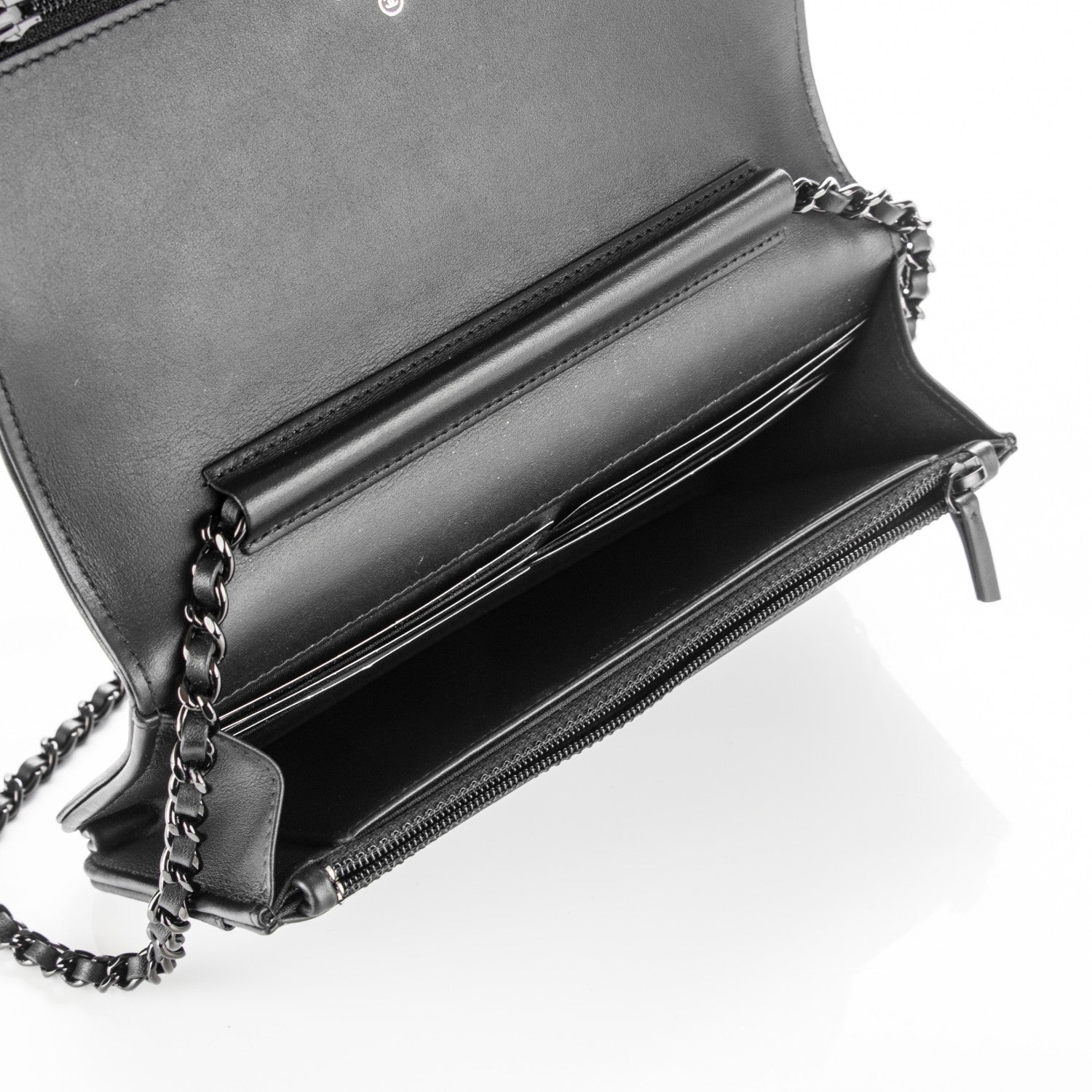 Chanel Calfskin Painted Chevron Embossed Boy Wallet On Chain WOC Black 5 of 9