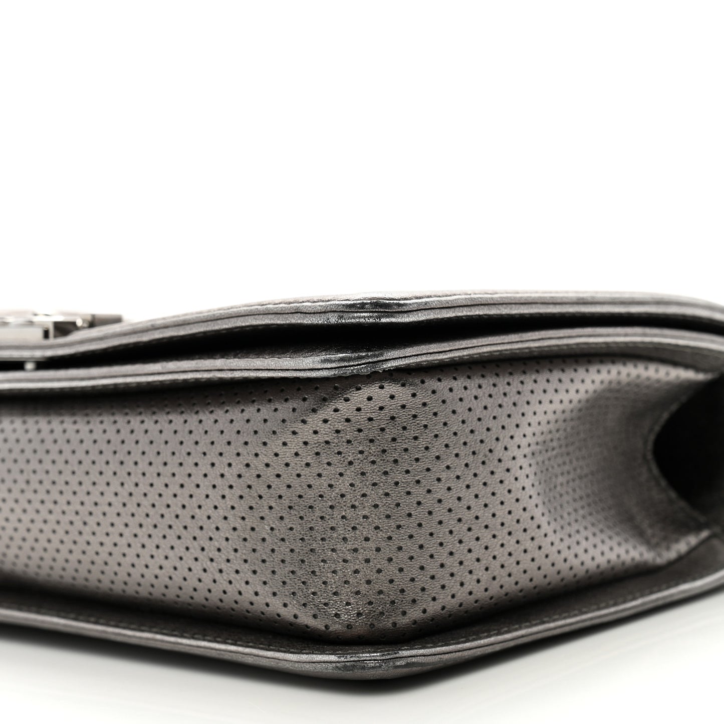 Metallic Lambskin Perforated New Medium Boy Flap Dark Silver