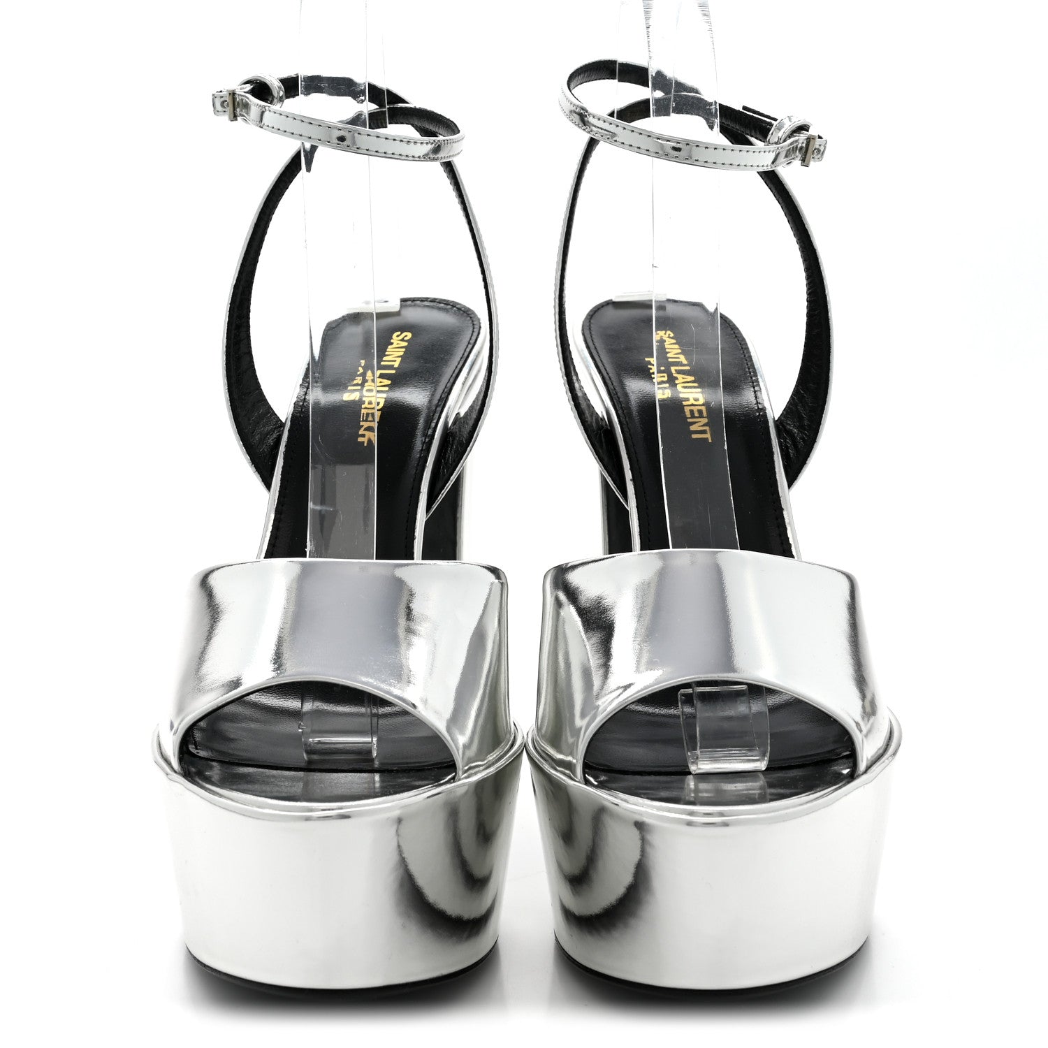 Saint Laurent Metallic Patent Jodie 95 Platform Sandals 38 Silver 3 of 8
