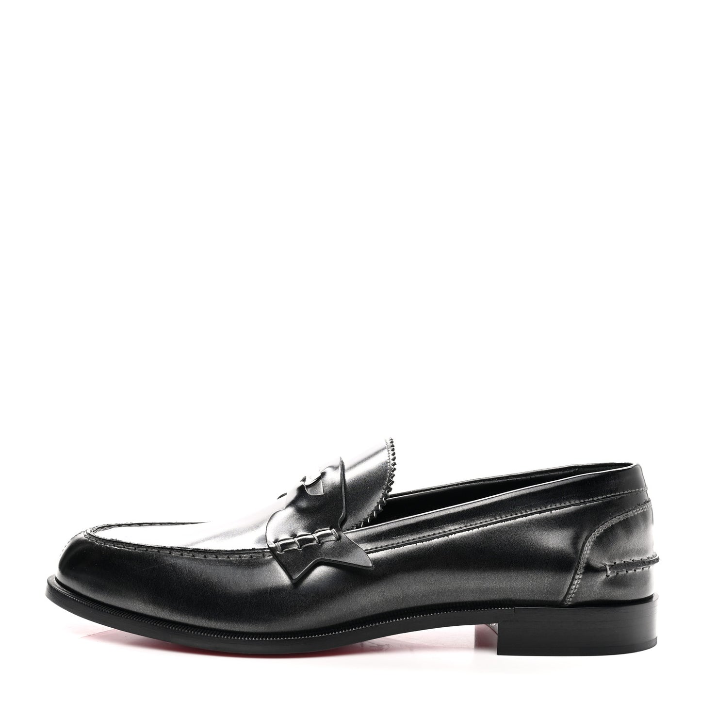 Brushed Calfskin Mens Penny Flat Loafers 44.5 Silver Black