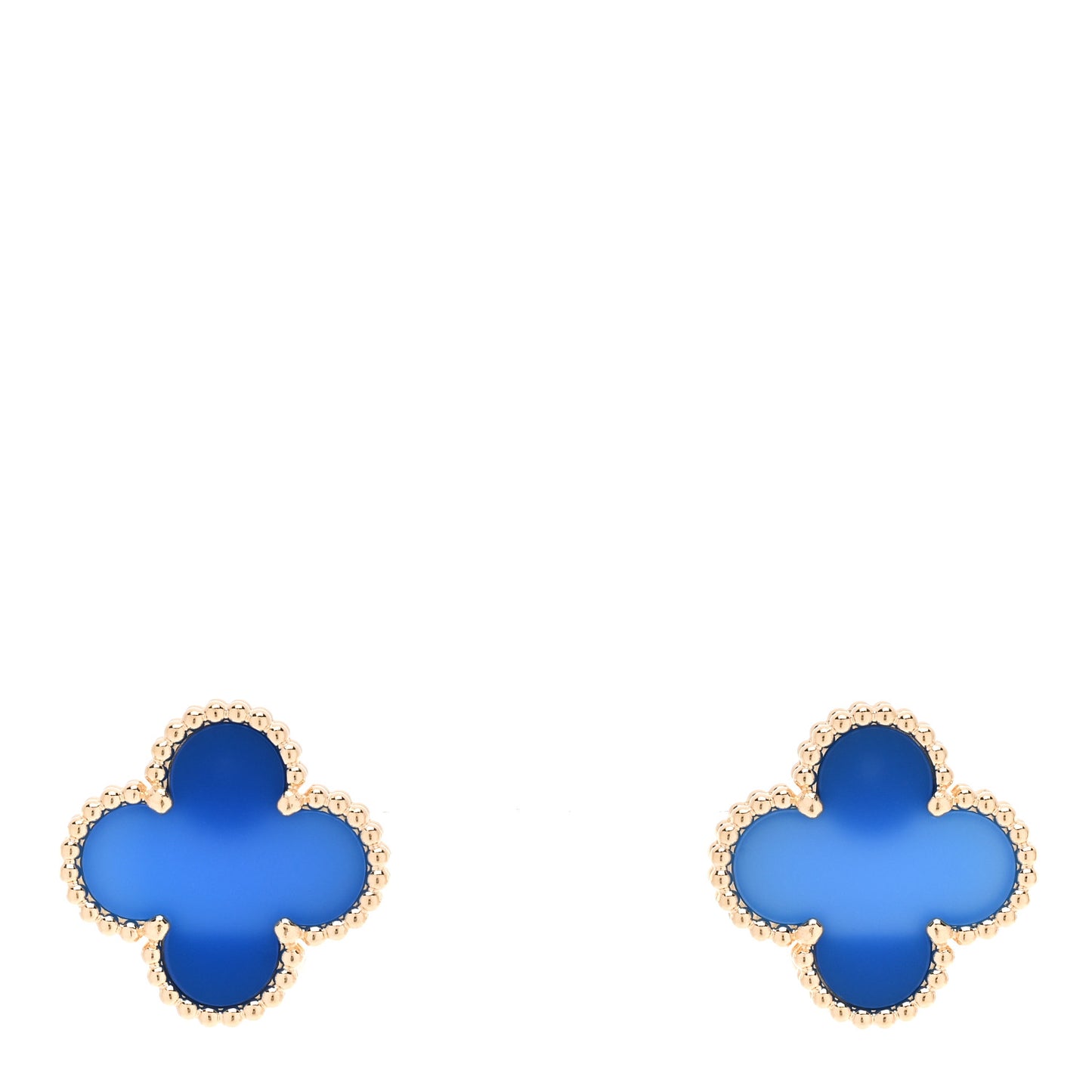 18K Yellow Gold Blue Agate Vintage Alhambra Earrings