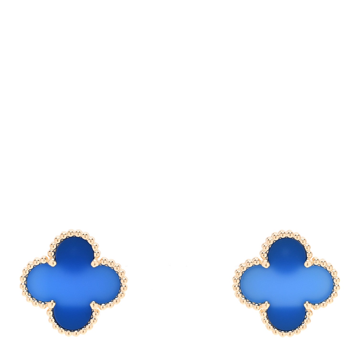 Van Cleef & Arpels 18K Yellow Gold Blue Agate Vintage Alhambra Earrings 1 of 5