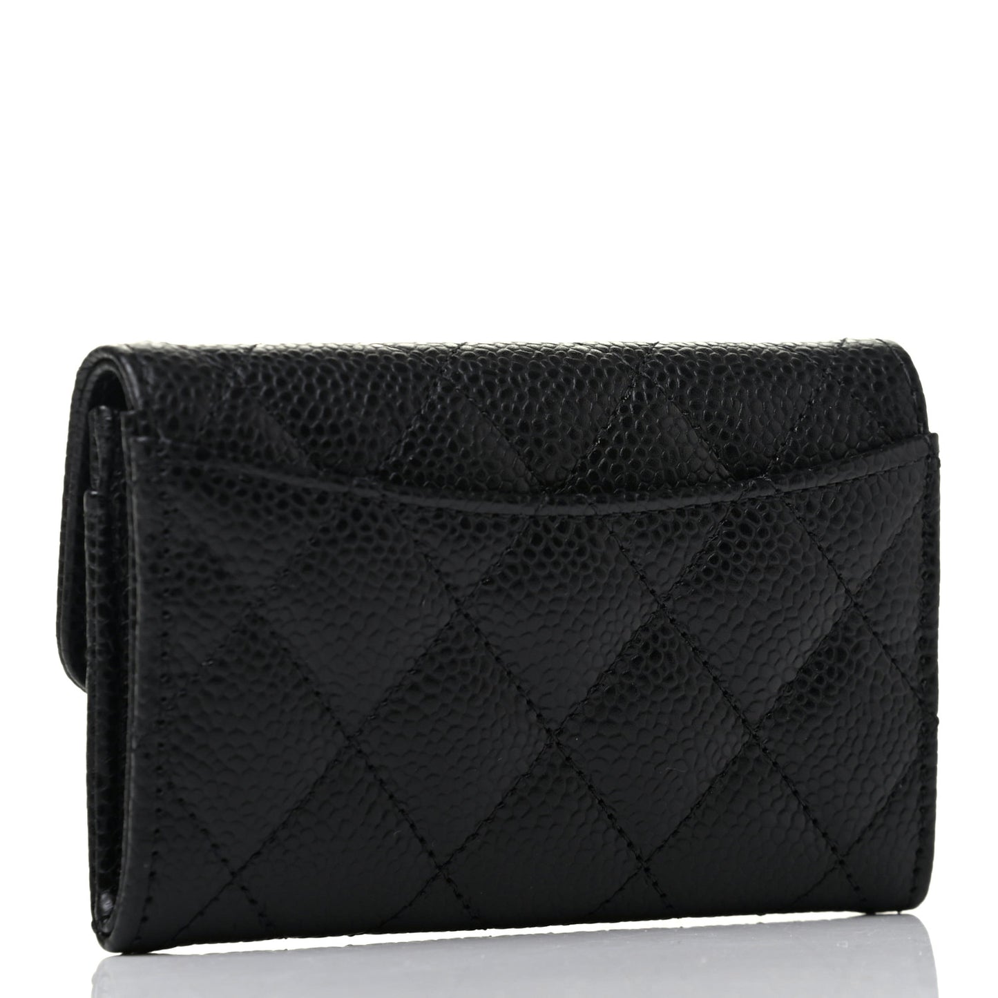 Caviar Quilted Flap Card Holder Wallet Black
