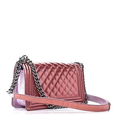 Chanel Metallic Patent Calfskin Quilted Medium Boy Flap Light Pink 2 of 7