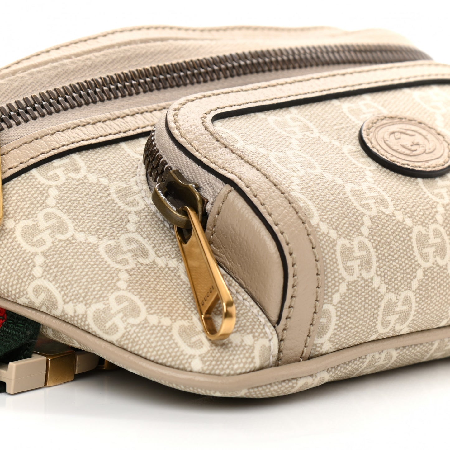 GG Supreme Monogram Textured Calfskin Web Retro Interlocking G Belt Bag Beige Mystic White Oatmeal