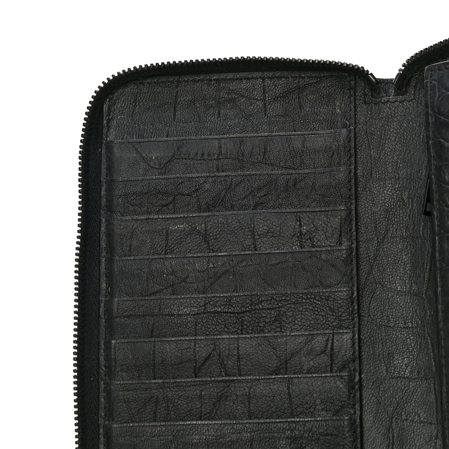 Saint Laurent Crocodile Embossed Sheepskin Mens Zip Around Continental Wallet Black 12 of 14