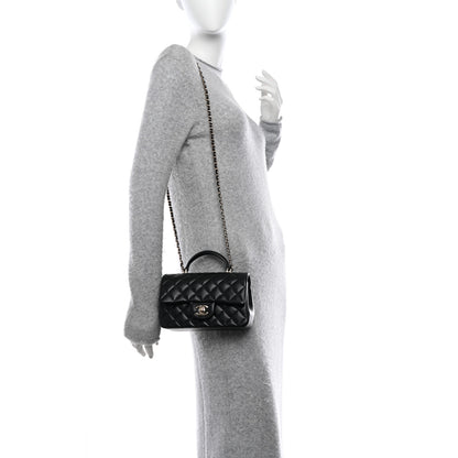 Chanel Lambskin Quilted Mini Top Handle Rectangular Flap Black 2 of 13