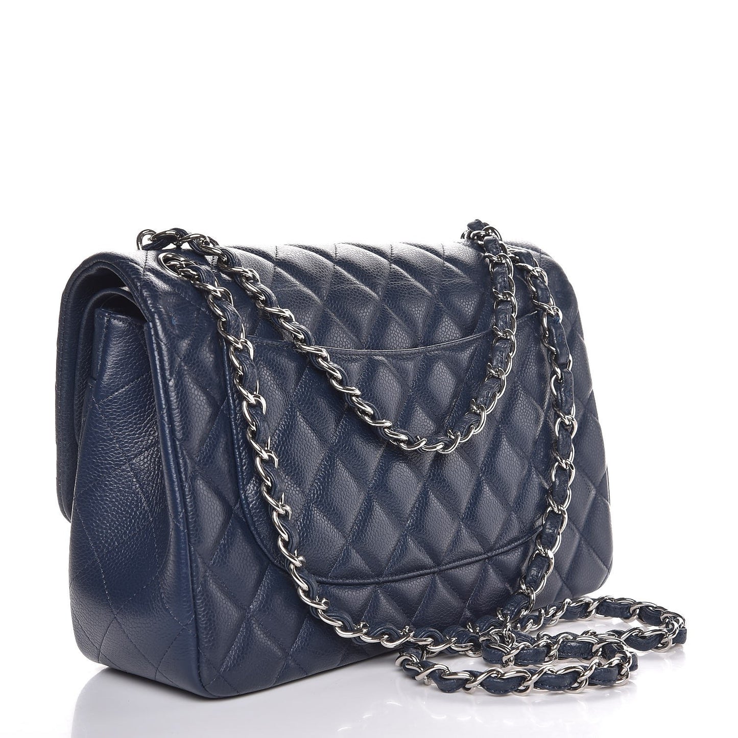 Caviar Quilted Jumbo Double Flap Navy Blue