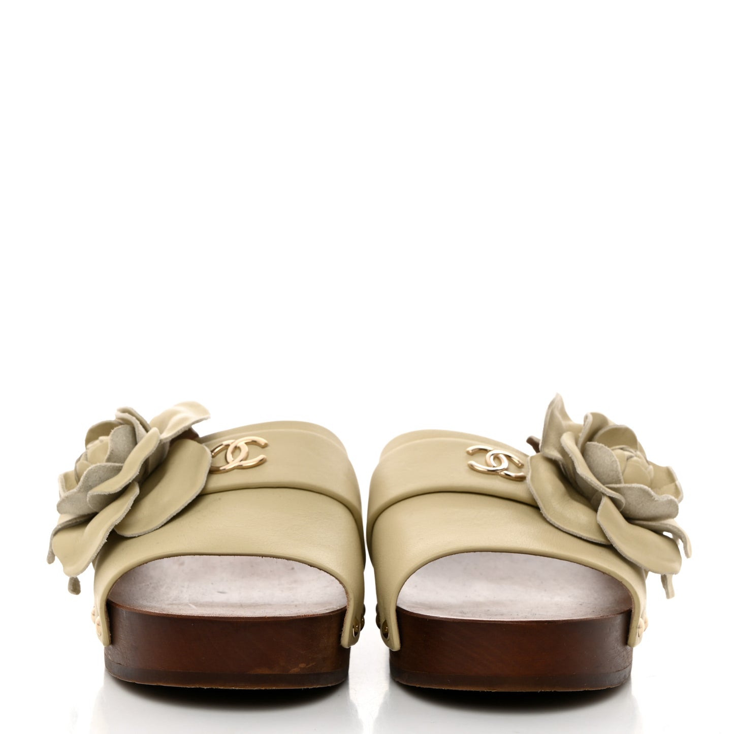Calfskin Camellia Clogs 36 Light Beige