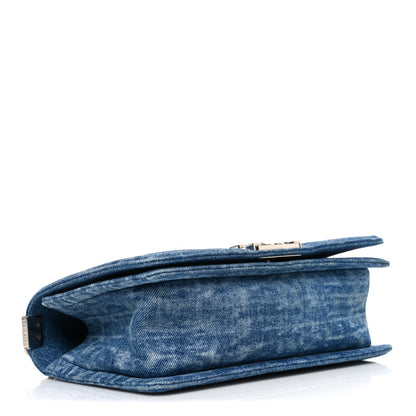 Chanel Cotton Tweed Denim Medium Boy Flap Light Green Light Blue 4 of 11