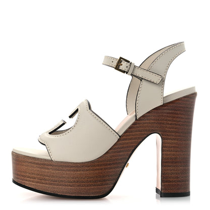 Gucci Cosmos Softy Calfskin Wooden Interlocking G Cut-Out 30/120mm Platform Sandals 36 Mystic White 1 of 12
