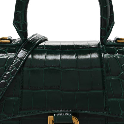 Balenciaga Shiny Calfskin Crocodile Embossed Hourglass Top Handle Bag XS Forest Green 9 of 11