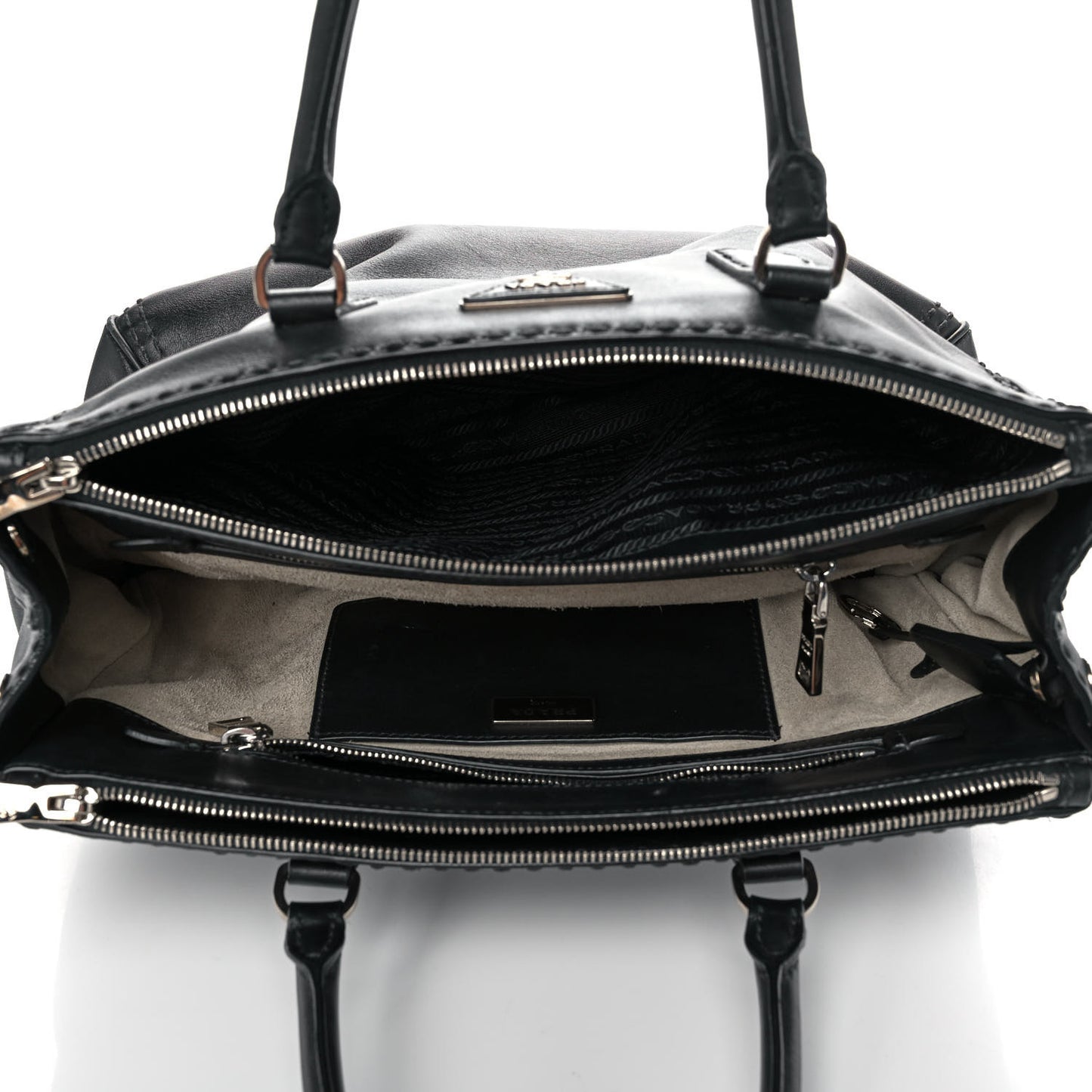 City Calf Hand Stitched Medium Galleria Double Zip Tote Black