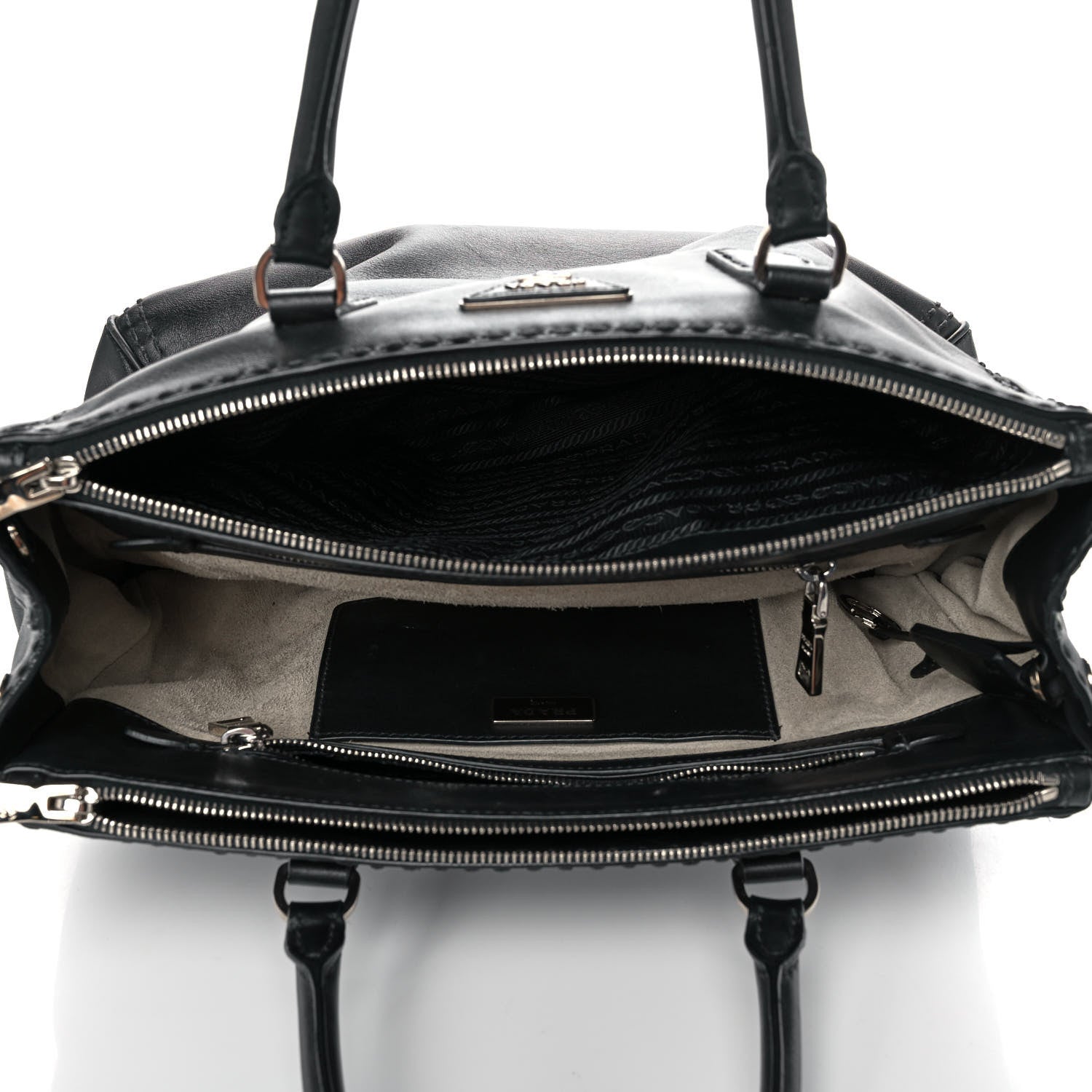 Prada City Calf Hand Stitched Medium Galleria Double Zip Tote Black 5 of 14