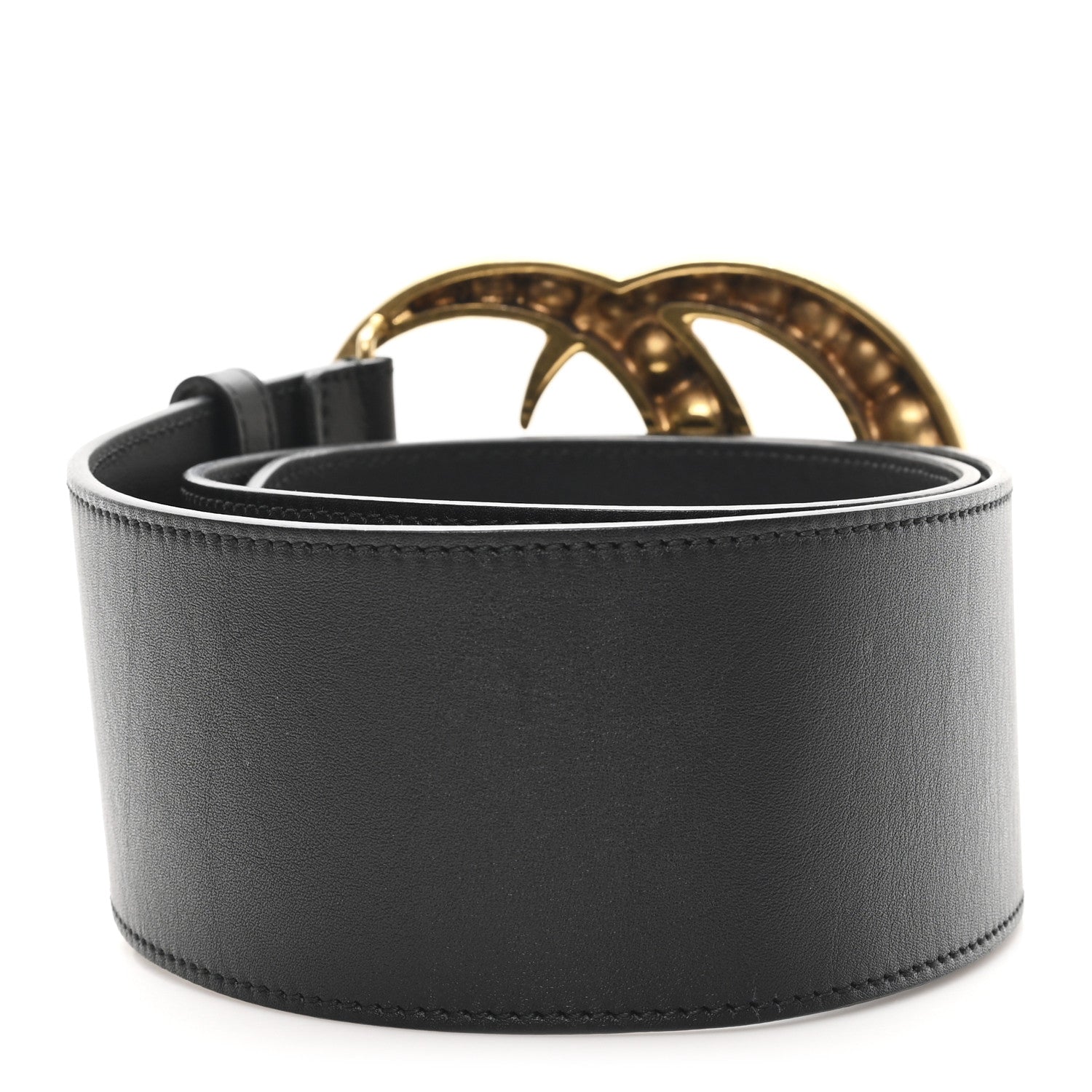 Gucci Moon Calfskin Pearl Double G 70mm Belt 85 34 Black Cream 2 of 4