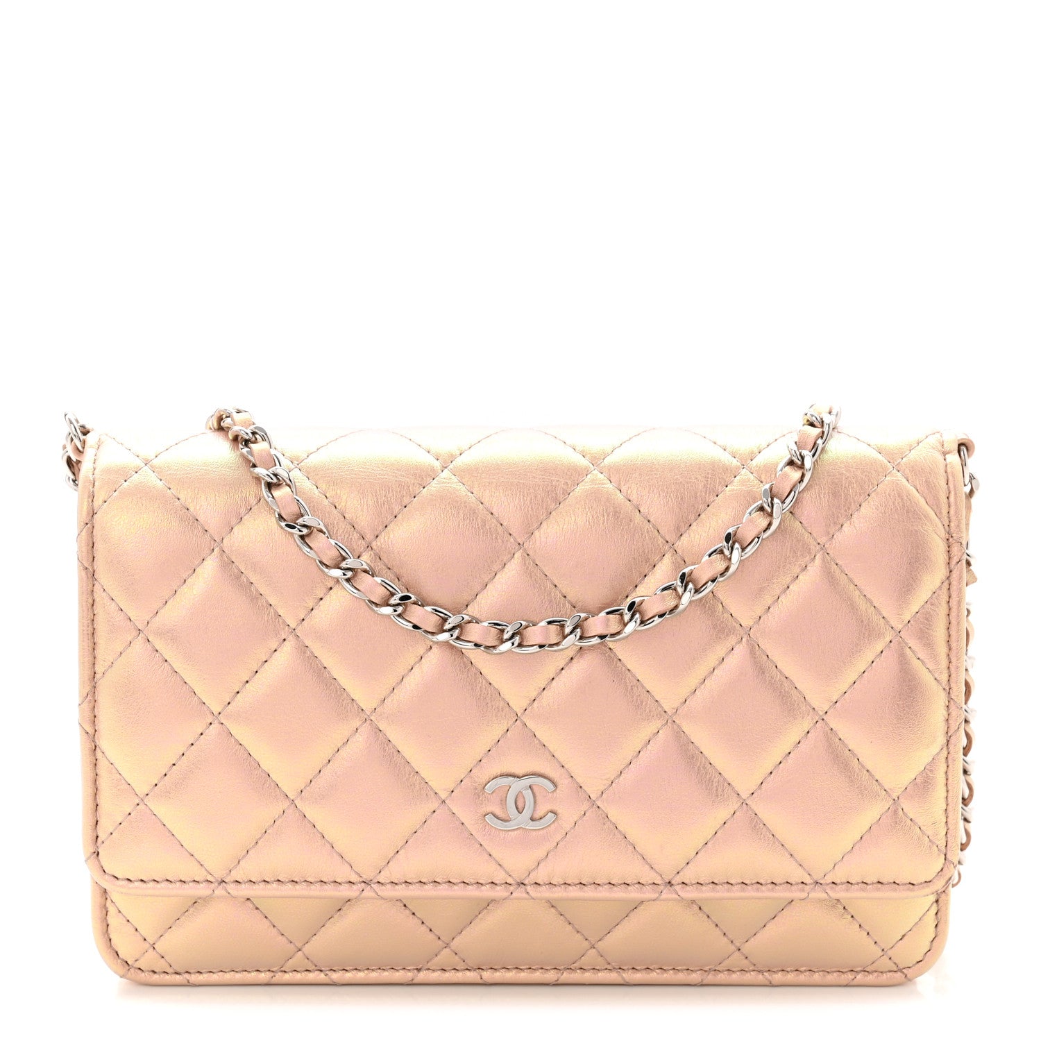 Chanel Iridescent Calfskin Quilted Wallet On Chain WOC Pink 1 of 11