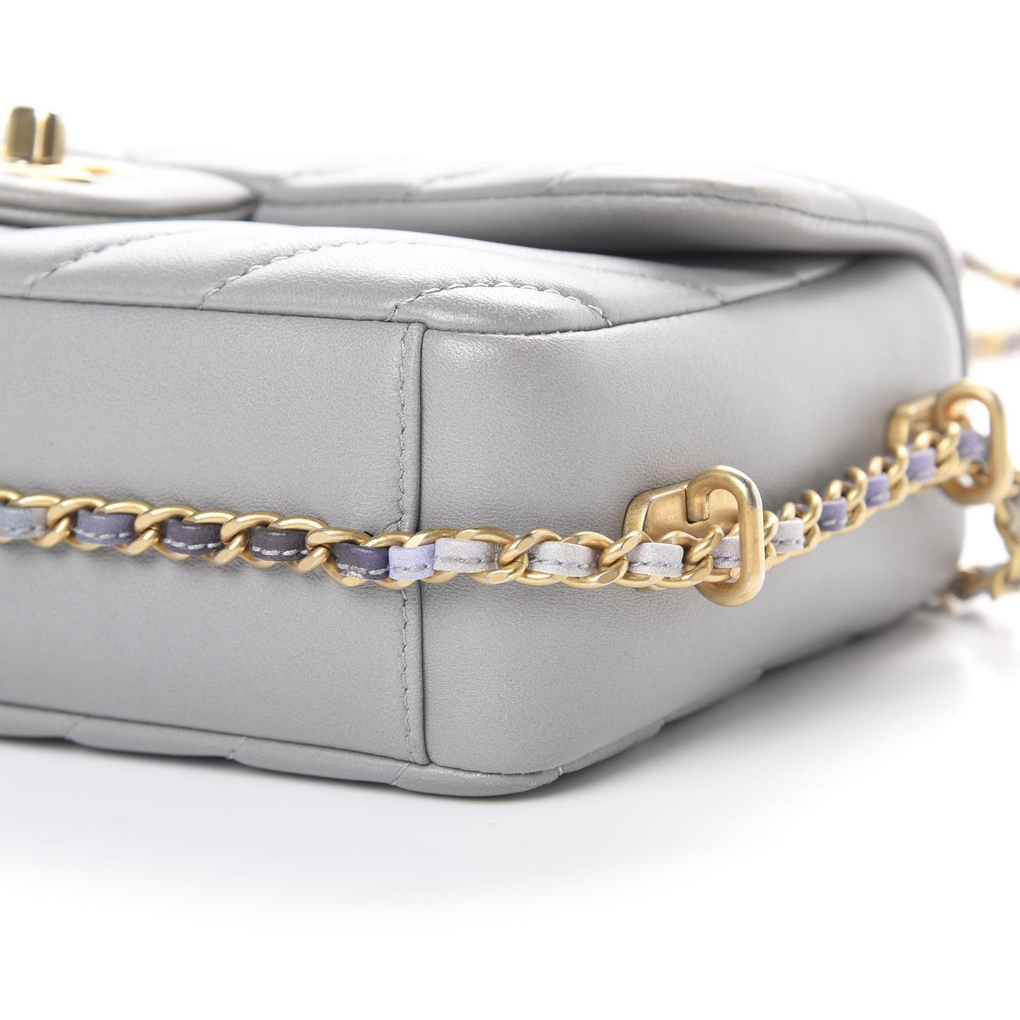 Lambskin Chevron Quilted Chain Around Mini Rectangular Flap Grey