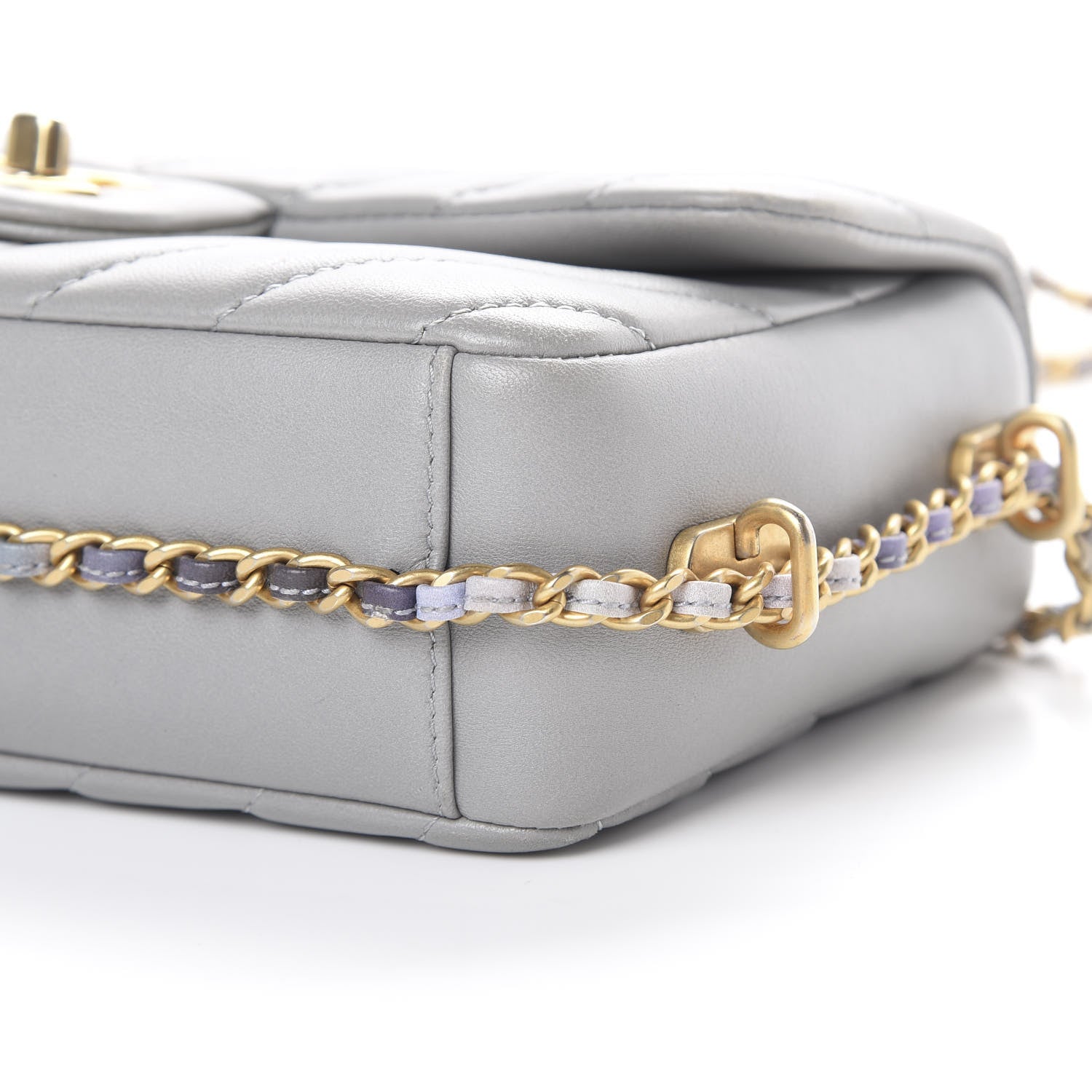 Chanel Lambskin Chevron Quilted Chain Around Mini Rectangular Flap Grey 9 of 10