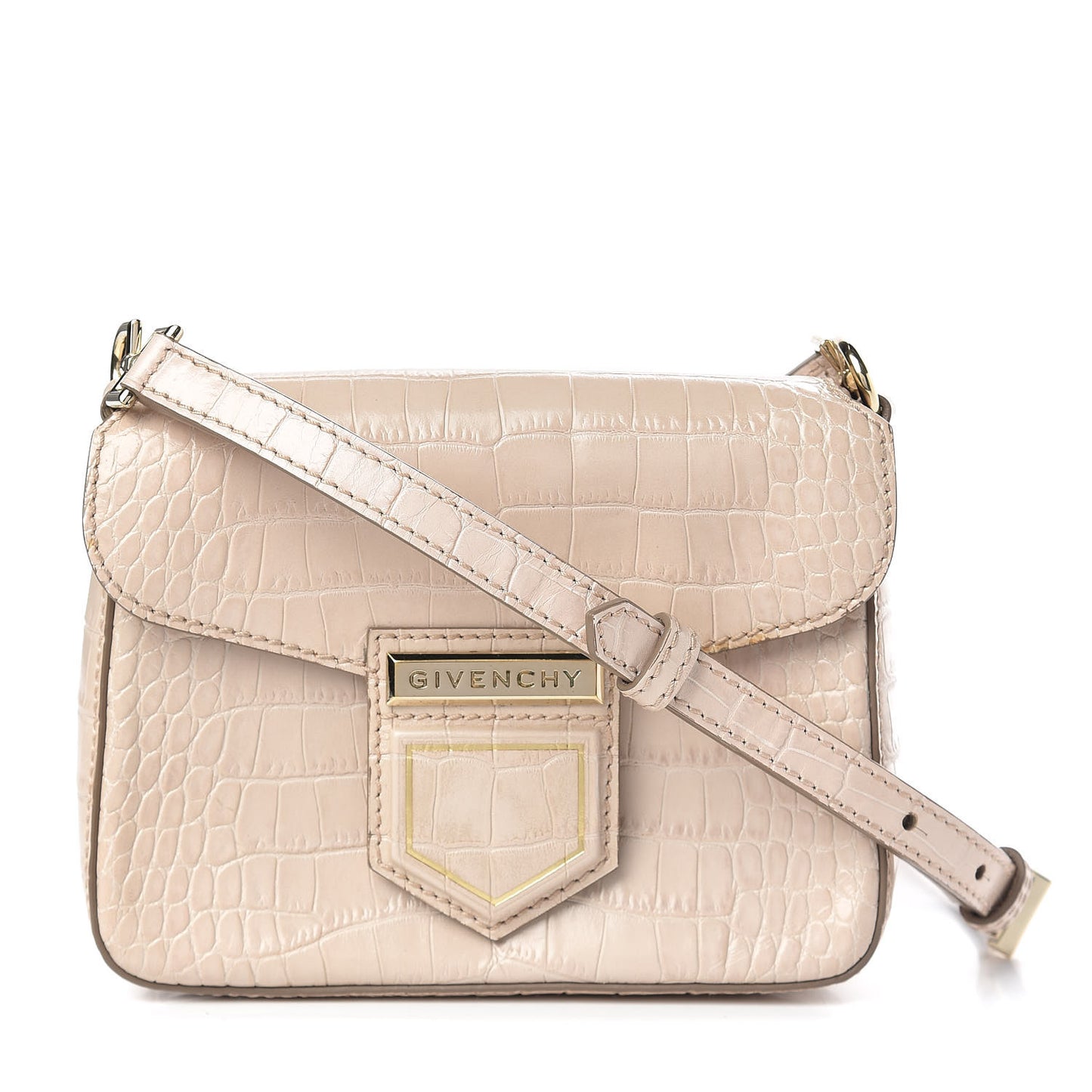 Calfskin Crocodile Embossed Mini Nobile Shoulder Bag Nude Pink