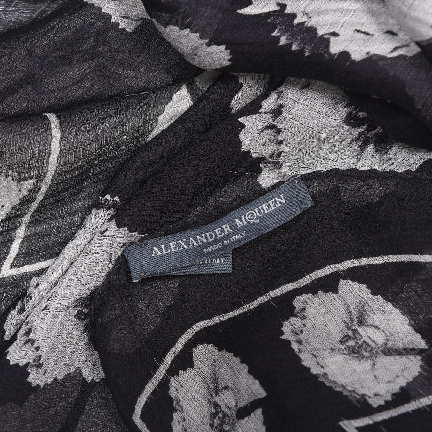 Silk Chiffon Flower Skull Scarf Black Ivory