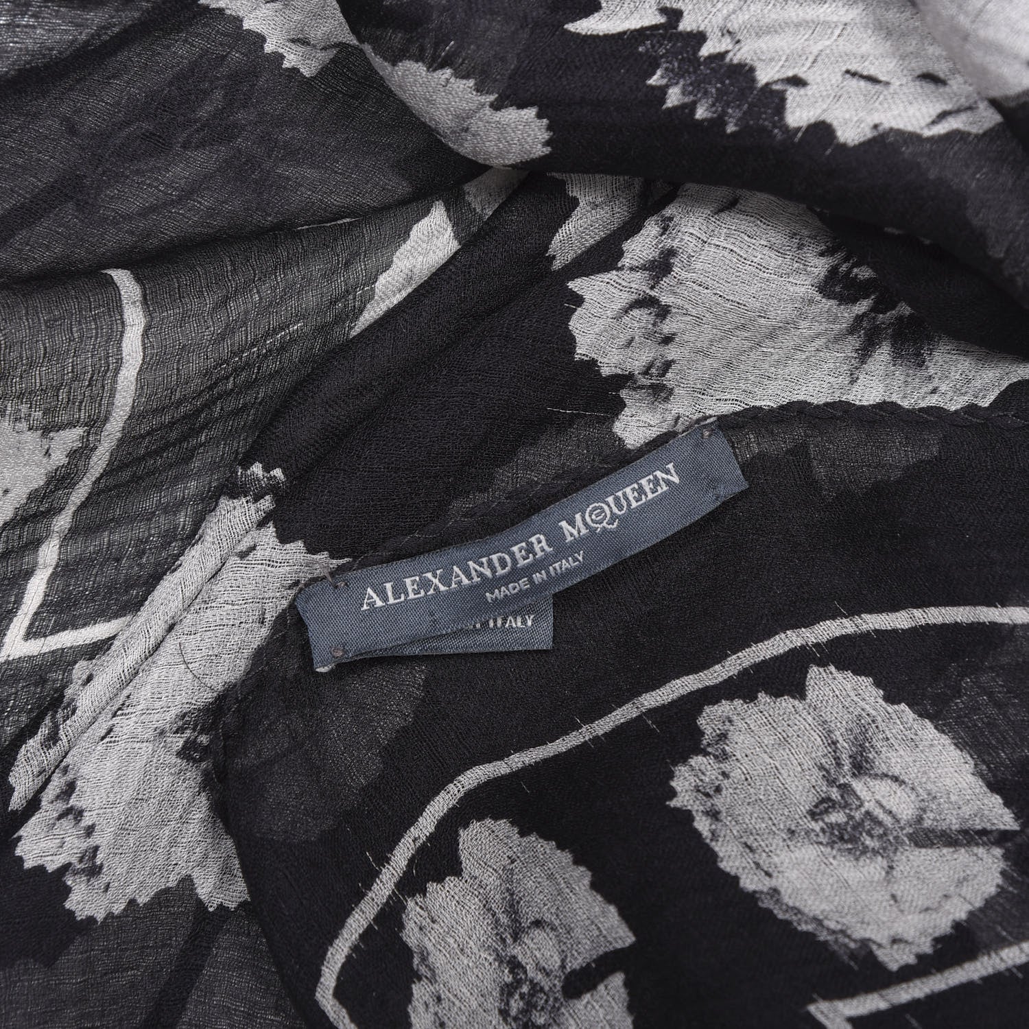 Alexander McQueen Silk Chiffon Flower Skull Scarf Black Ivory 4 of 5