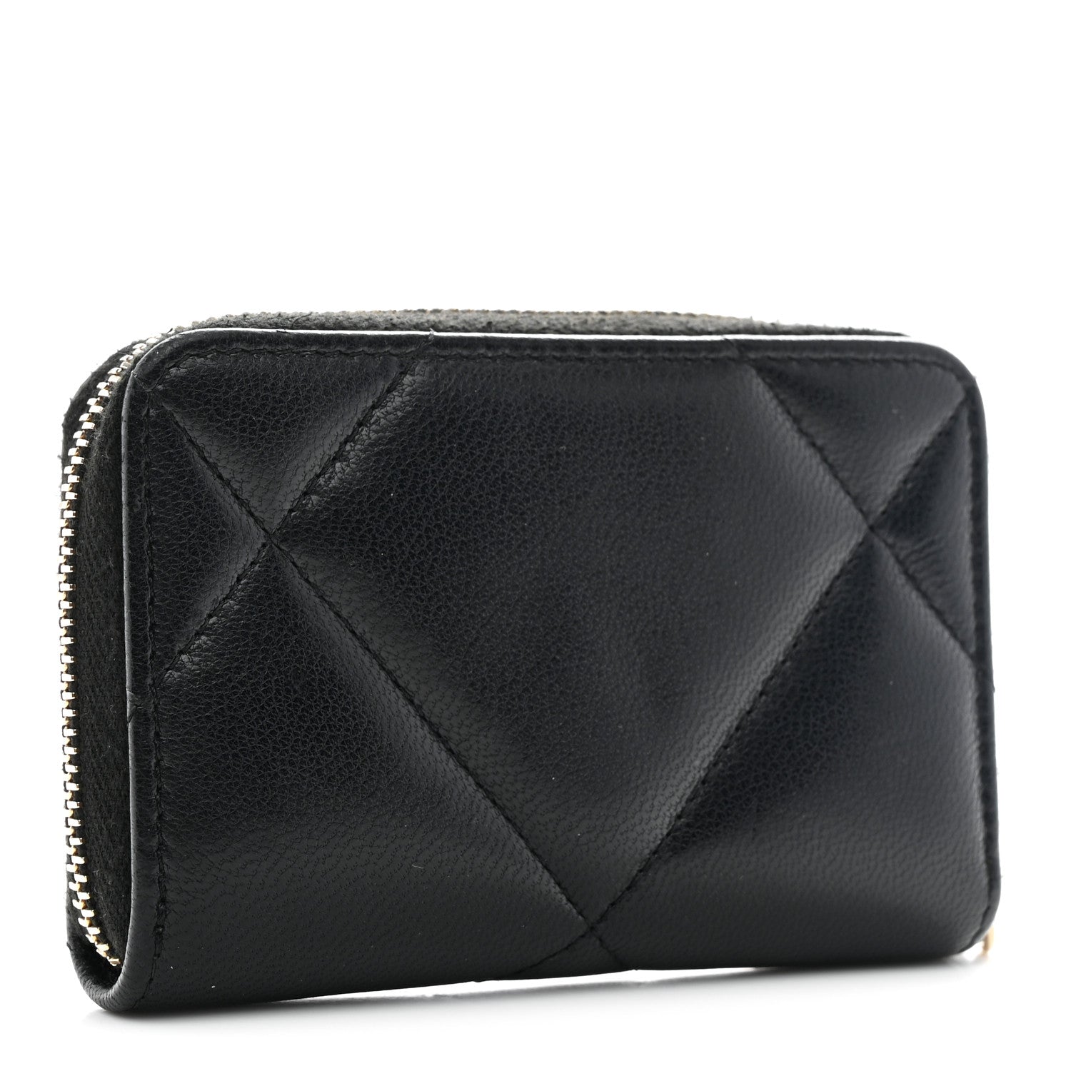 Chanel Lambskin Quilted Chanel 19 Zip Around Coin Purse Wallet Black 3 of 8