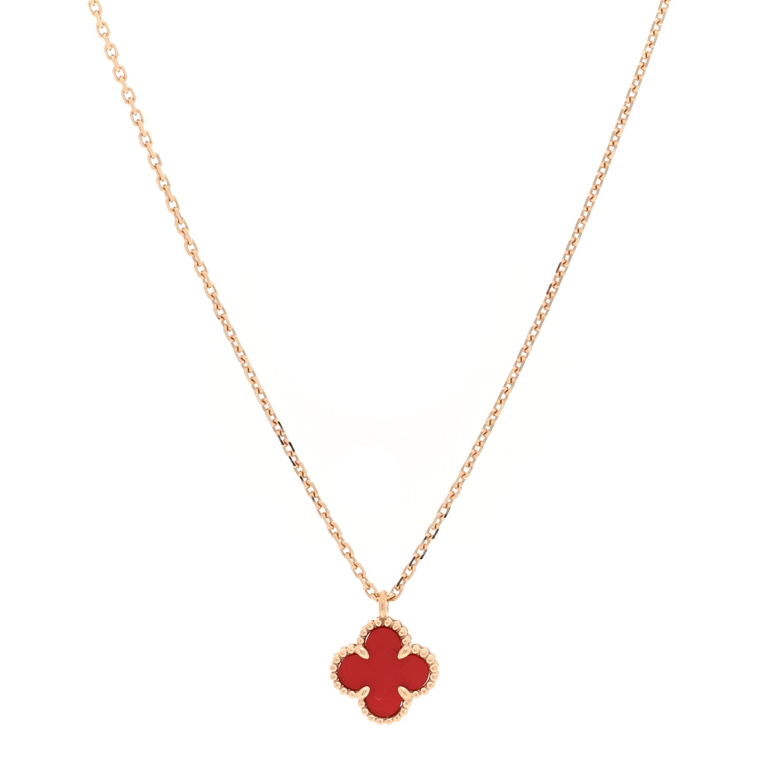 Van Cleef & Arpels 18K Rose Gold Carnelian Sweet Alhambra Pendant Necklace 1 of 4