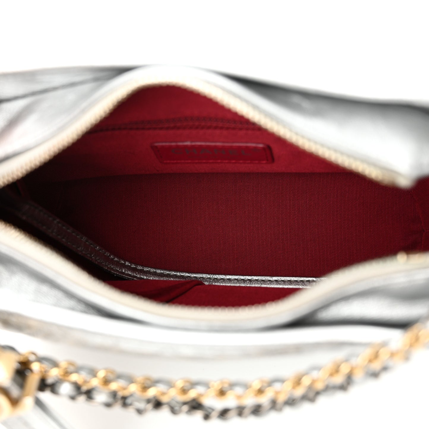 Metallic Aged Calfskin Quilted Small Gabrielle Hobo Silver