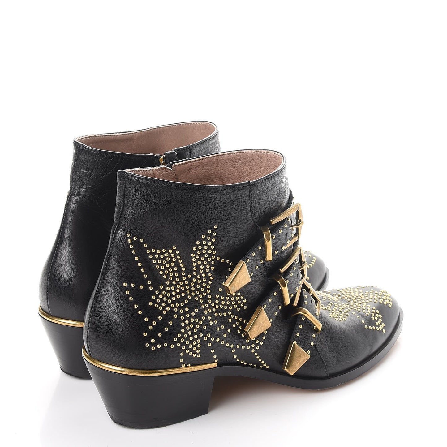 Nappa Sheepskin Studded Susanna Ankle Boots 40 Black Gold