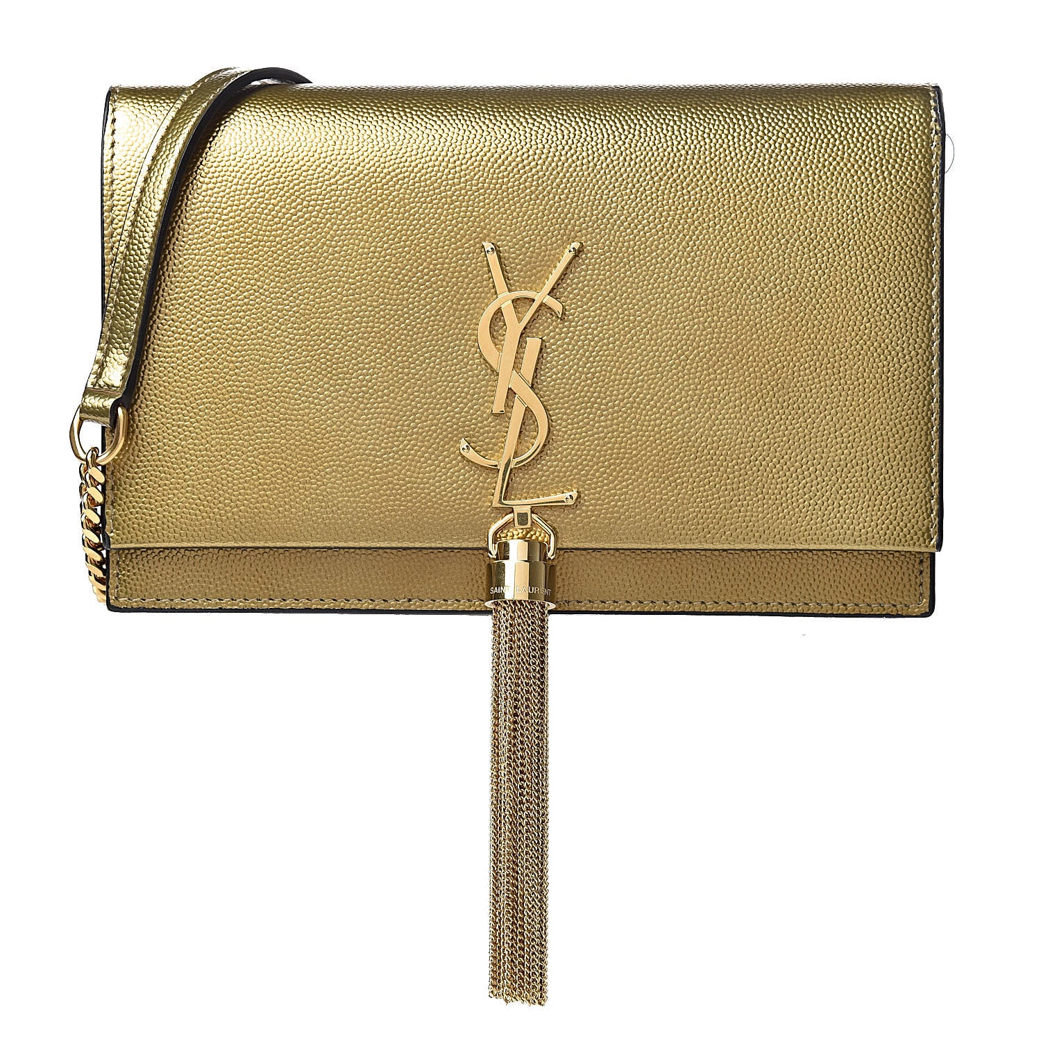 Saint Laurent Metallic Grain De Poudre Kate Monogram Tassel Chain Wallet Gold 1 of 11