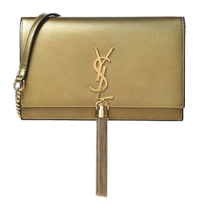 Saint Laurent Metallic Grain De Poudre Kate Monogram Tassel Chain Wallet Gold 1 of 11